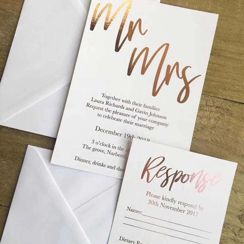 custom foiled wedding invitations produced at Hayman Creative Nottingham