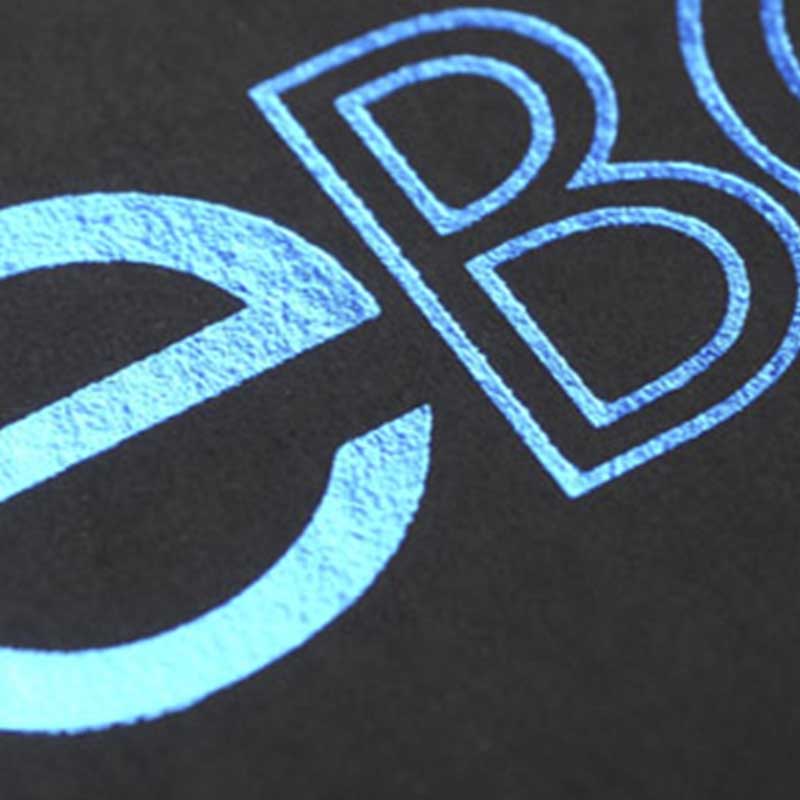 blue metallic foiling produced at Hayman Creative Nottingham