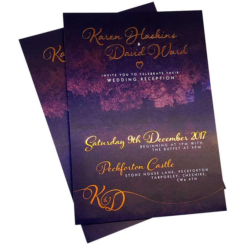 custom foiled wedding invitations with full colour printing at Hayman Creative Nottingham